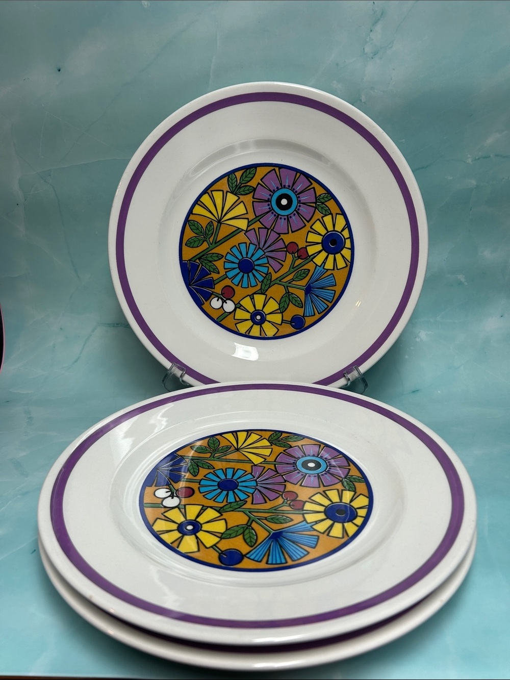 Kingston by Nikko Floral Accent Dinner Plate in White and Purple- TAWNY- set 3
